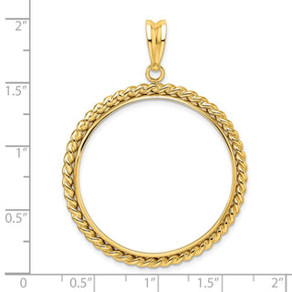 14k Yellow Gold 32.7mm Twisted Wire Prong Coin Bezel Pendant - Fits 1 oz American Eagle, 1 oz Cat, and 1 oz Krugerrand