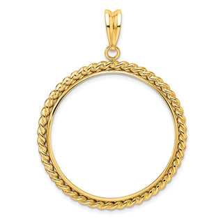 14k Yellow Gold 32.7mm Twisted Wire Prong Coin Bezel Pendant - Fits 1 oz American Eagle, 1 oz Cat, and 1 oz Krugerrand