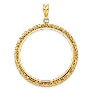 14k Yellow Gold 37mm Twisted Wire Prong Coin Bezel Pendant - Fits 50 Pesos and Centenario