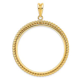 14k Yellow Gold 37mm Twisted Wire Prong Coin Bezel Pendant - Fits 50 Pesos and Centenario