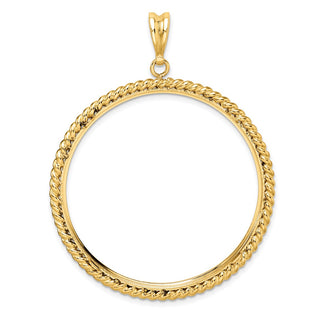 14k Yellow Gold 39.5mm Twisted Wire Prong Coin Bezel Pendant - Fits 4 Ducat