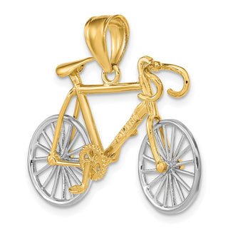 14k Yellow and White Gold Large Two-Tone 3-D Bicycle Pendant