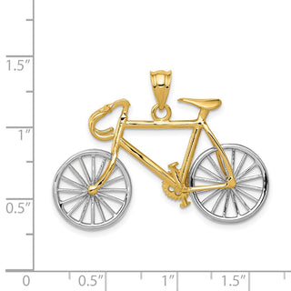 14k Yellow and White Gold Large Two-Tone 3-D Bicycle Pendant