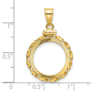 14k Yellow Gold Polished Hand Twisted Ribbon and Diamond-cut 16.0mm x 1.35mm Screw Top Coin Bezel Pendant - Fits Maple Leaf