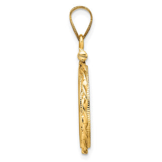 14k Yellow Gold Polished Hand Twisted Ribbon and Diamond-cut 16.5mm x 1.35mm Screw Top Coin Bezel Pendant - Fits 1/10 oz American Eagle and 1/10 oz Krugerrand
