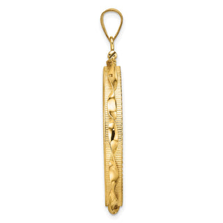 14k Yellow Gold Polished Hand Twisted Ribbon and Diamond-cut 30.0mm x 3.00mm Screw Top Coin Bezel Pendant - Fits 1 oz Maple Leaf and 1/2 oz Cat