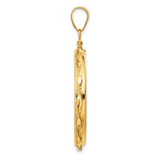 14k Yellow Gold Polished Hand Twisted Ribbon and Diamond-cut 32.7mm x 3.00mm Screw Top Coin Bezel Pendant