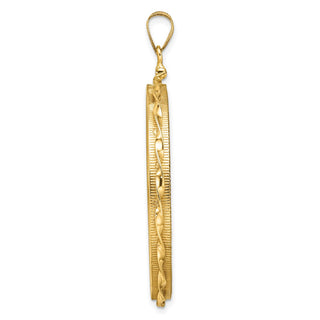 14k Yellow Gold Polished Hand Twisted Ribbon and Diamond-cut 37.0mm x 2.85mm Screw Top Coin Bezel Pendant - Fits 50 Pesos and Centenario