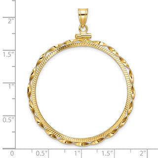 14k Yellow Gold Polished Hand Twisted Ribbon and Diamond-cut 37.0mm x 2.85mm Screw Top Coin Bezel Pendant - Fits 50 Pesos and Centenario