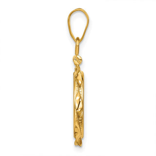 14k Yellow Gold 13mm Hand Twisted Ribbon Screw Top Coin Bezel Pendant - Fits 2 Pesos and US $1
