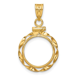 14k Yellow Gold 13mm Hand Twisted Ribbon Screw Top Coin Bezel Pendant - Fits 2 Pesos and US $1