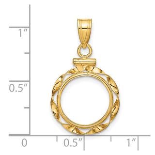 14k Yellow Gold 13mm Hand Twisted Ribbon Screw Top Coin Bezel Pendant - Fits 2 Pesos and US $1