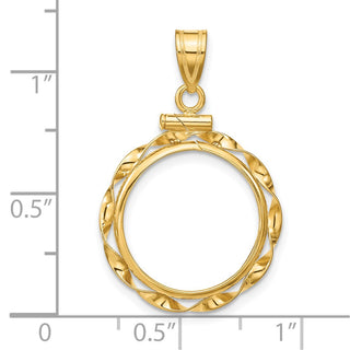 14k Yellow Gold 16mm Hand Twisted Ribbon Screw Top Coin Bezel Pendant - Fits 1/10 oz Maple Leaf, Maple Leaf, and Other Coins