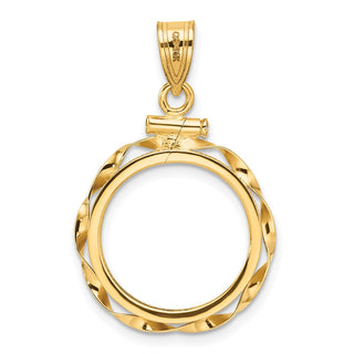 10k Polished Hand Twisted Ribbon 16.5mm x 1.35mm Screw Top Coin Bezel Pendant - Fits 1/10 oz American Eagle and 1/10 oz Krugerrand