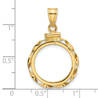 10k Polished Hand Twisted Ribbon 16.5mm x 1.35mm Screw Top Coin Bezel Pendant - Fits 1/10 oz American Eagle and 1/10 oz Krugerrand