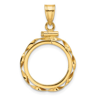 10k Polished Hand Twisted Ribbon 16.5mm x 1.35mm Screw Top Coin Bezel Pendant - Fits 1/10 oz American Eagle and 1/10 oz Krugerrand