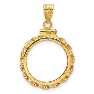 14k Yellow Gold 17.8mm Hand Twisted Ribbon Screw Top Coin Bezel Pendant - Fits US $2.50 Liberty and Other Coins