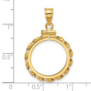 14k Yellow Gold 17.8mm Hand Twisted Ribbon Screw Top Coin Bezel Pendant - Fits US $2.50 Liberty and Other Coins