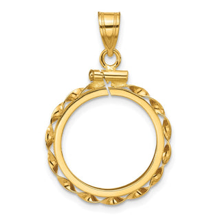 14k Yellow Gold 17.8mm Hand Twisted Ribbon Screw Top Coin Bezel Pendant - Fits US $2.50 Liberty and Other Coins