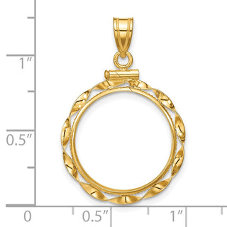 14k Yellow Gold 18mm Hand Twisted Ribbon Screw Top Coin Bezel Pendant - Fits 1/10 oz Cat, 1/10 oz Panda, and US Dime