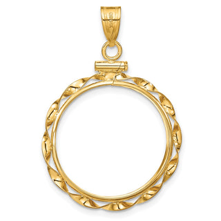14k Yellow Gold 22mm Hand Twisted Ribbon Screw Top Coin Bezel Pendant - Fits 1/4 oz American Eagle and Other Coins