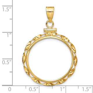 14k Yellow Gold 22mm Hand Twisted Ribbon Screw Top Coin Bezel Pendant - Fits 1/4 oz American Eagle and Other Coins