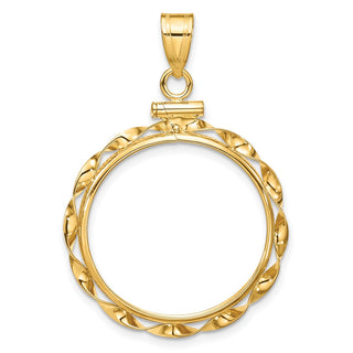 14k Yellow Gold 22mm Hand Twisted Ribbon Screw Top Coin Bezel Pendant - Fits 1/4 oz American Eagle and Other Coins