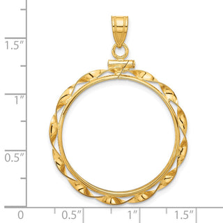 14k Yellow Gold 25.0mm Hand Twisted Ribbon Screw Top Coin Bezel Pendant - Fits 1/2 oz Maple Leaf and Other Coins