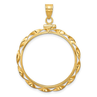 10k Yellow Gold Polished Hand Twisted Ribbon 27.0mm x 2.35mm Screw Top Coin Bezel Pendant - Fits 1/2 oz American Eagle, US $10 Liberty, and Other Coins