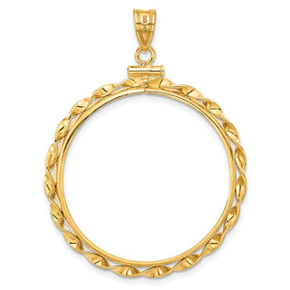 14k Yellow Gold 30mm Hand Twisted Ribbon Screw Top Coin Bezel Pendant - Fits 1 oz Maple Leaf and 1/2 oz Cat