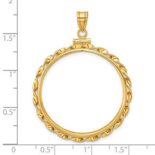 14k Yellow Gold 30mm Hand Twisted Ribbon Screw Top Coin Bezel Pendant - Fits 1 oz Maple Leaf and 1/2 oz Cat