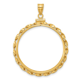 14k Yellow Gold 30mm Hand Twisted Ribbon Screw Top Coin Bezel Pendant - Fits 1 oz Maple Leaf and 1/2 oz Cat