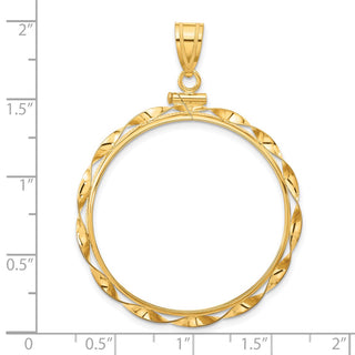 14k Yellow Gold 32.7mm Hand Twisted Ribbon Screw Top Coin Bezel Pendant - Fits 1 oz American Eagle, 1 oz Cat, and 1 oz Krugerrand