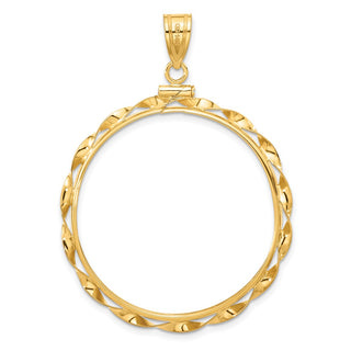 14k Yellow Gold 34.2mm Hand Twisted Ribbon Screw Top Coin Bezel Pendant - Fits US $20 Liberty and US $20 St. Gaudens