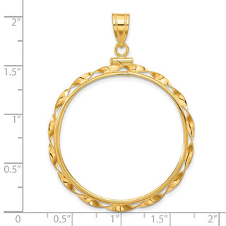 14k Yellow Gold 34.2mm Hand Twisted Ribbon Screw Top Coin Bezel Pendant - Fits US $20 Liberty and US $20 St. Gaudens