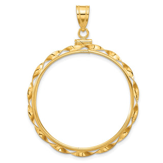 14k Yellow Gold 34.2mm Hand Twisted Ribbon Screw Top Coin Bezel Pendant - Fits US $20 Liberty and US $20 St. Gaudens