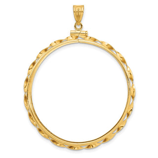 14k Yellow Gold 37mm Hand Twisted Ribbon Screw Top Coin Bezel Pendant - Fits 50 Pesos and Centenario