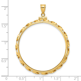 14k Yellow Gold 37mm Hand Twisted Ribbon Screw Top Coin Bezel Pendant - Fits 50 Pesos and Centenario