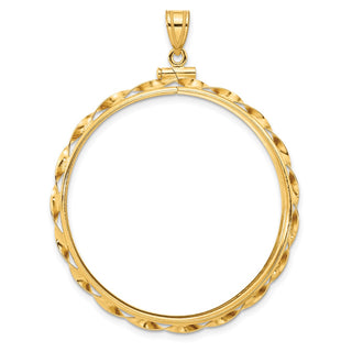 14k Yellow Gold 37mm Hand Twisted Ribbon Screw Top Coin Bezel Pendant - Fits 50 Pesos and Centenario
