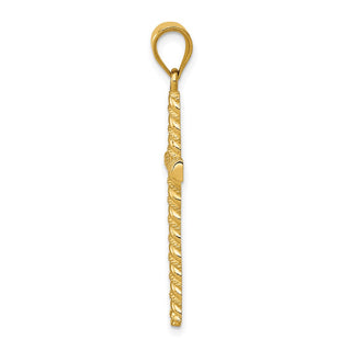 14k Yellow Gold Cross Pendant - 37mm, Satin & Diamond-Cut