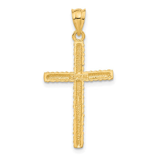14k Yellow Gold Cross Pendant - 37mm, Satin & Diamond-Cut