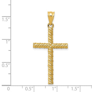 14k Yellow Gold Cross Pendant - 37mm, Satin & Diamond-Cut