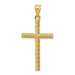 14k Yellow Gold Satin and Diamond-Cut Cross Pendant C187