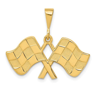 14k Yellow Gold Racing Flags Pendant