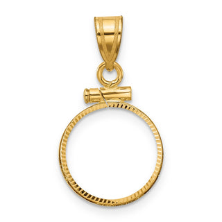 14k Yellow Gold Polished and Diamond-cut 13.0mm x 1.1mm Screw Top Coin Bezel Pendant