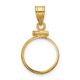 14k Yellow Gold Polished and Diamond-cut 14.0mm x 1.1mm Screw Top Coin Bezel Pendant