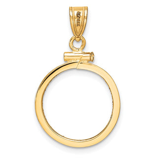 14k Polished and Diamond-cut 16.5mm x 1.35mm Screw Top Coin Bezel Pendant - Fits 1/10 oz American Eagle and 1/10 oz Krugerrand