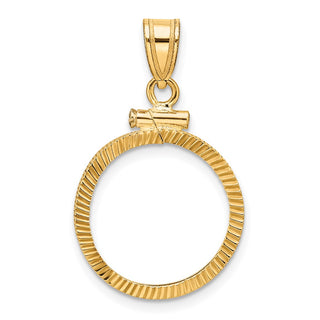 14k Polished and Diamond-cut 16.5mm x 1.35mm Screw Top Coin Bezel Pendant - Fits 1/10 oz American Eagle and 1/10 oz Krugerrand