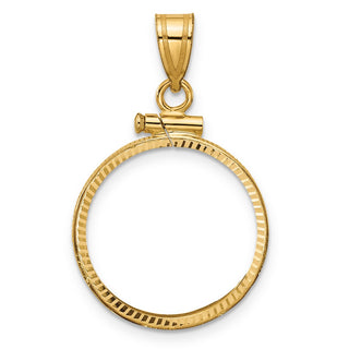 14k Yellow Gold Polished and Diamond-cut 18.0mm x 1.35mm Screw Top Coin Bezel Pendant