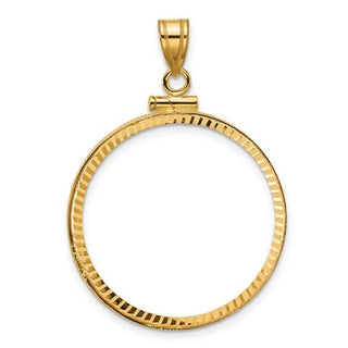 14k Polished and Diamond-cut 27.0mm x 2.35mm Screw Top Coin Bezel Pendant - Fits 1/2 oz American Eagle, US $10 Liberty, and Other Coins